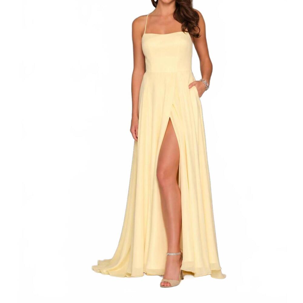 NEW DAVE & JOHNNY sleeveless gown in yellow